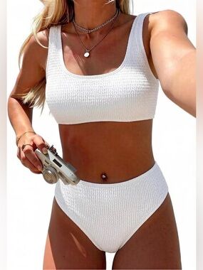 High Waisted for Women Ribbed 2 Piece Bathing Suit Modest Full Coverage